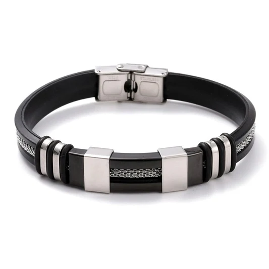  BRACELET SILICONE ACIER CABLE TITANE INOXYDABLE 