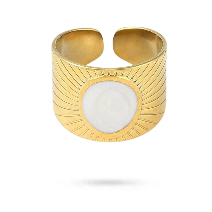 BAGUE ACIER INOXYDABLE EMAIL BLANC