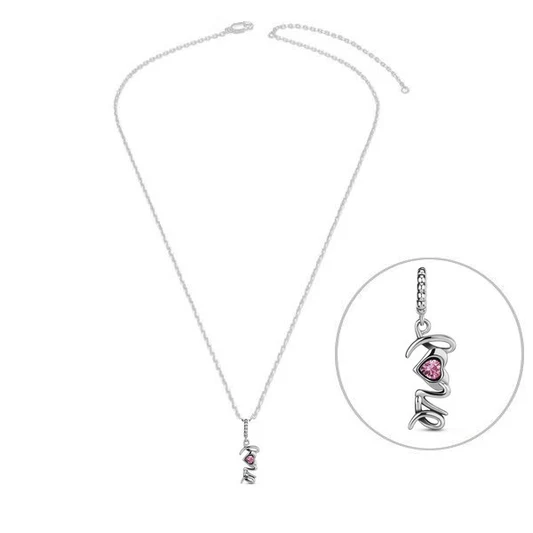 COLLIER FIN PENDENTIF LOVE ROSE ARGENT 925