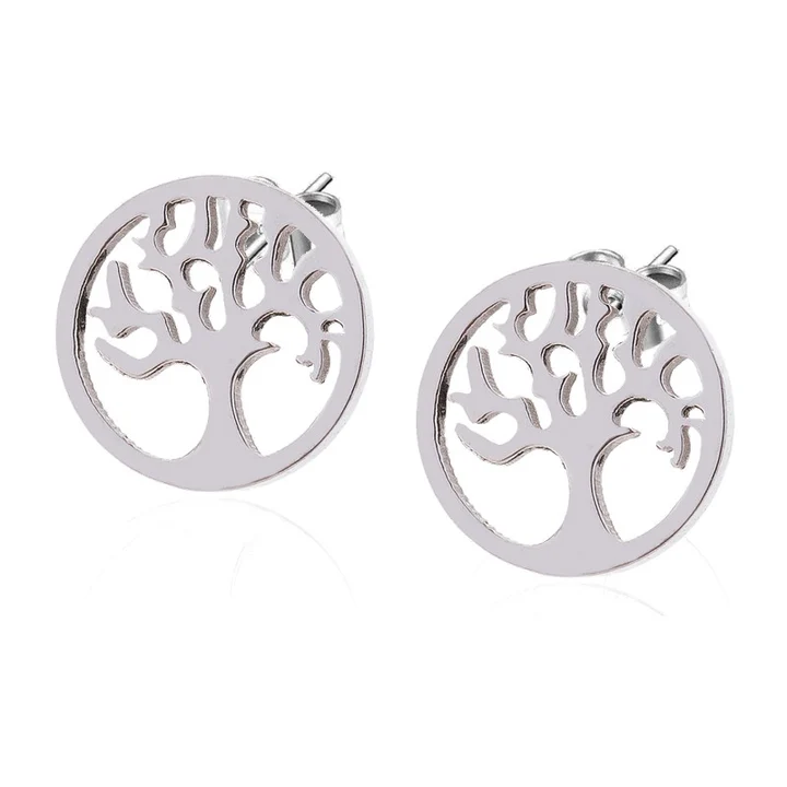 BOUCLE D'OREILLE ACIER INOXYDABLE " ARBRE DE VIE "