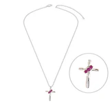 COLLIER EN CROIX MAGENTA ARGENT 925