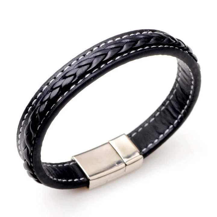 BRACELET TRESSEE EN SIMILI CUIR ET ACIER INOXYDABLE